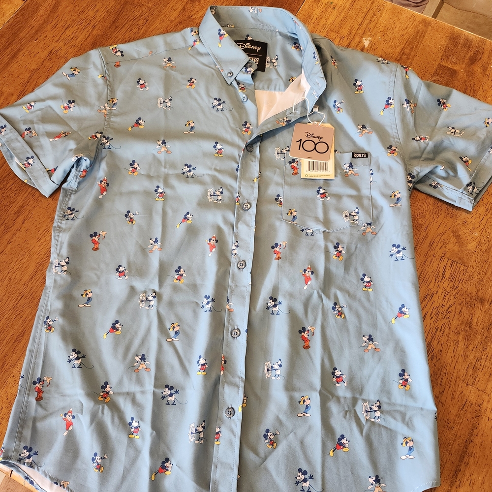Disney Blue Men's Shirt with Mickey Mouse Print